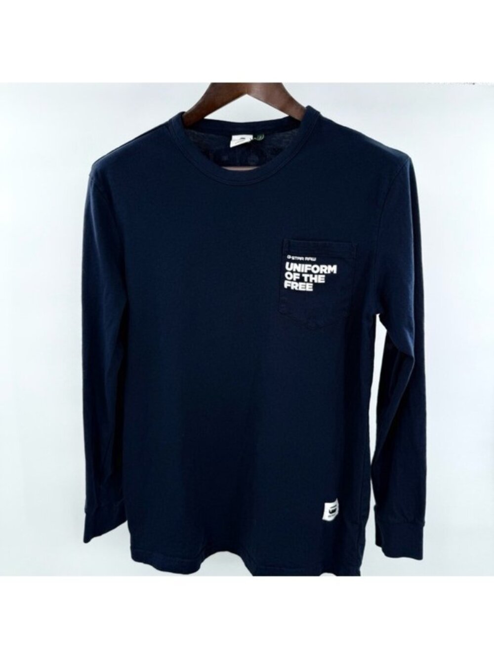 G-Star RAW Uniform of the Free Long Sleeve T Shirt Men’s Medium Navy Graphic Tee